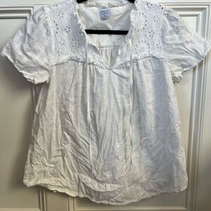 COZY CASUAL White Eyelet Lace Women Top